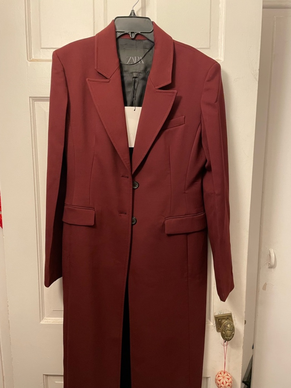 NWT Zara Long Fitted Coat ZW Collection Burgundy - Picture 2 of 3
